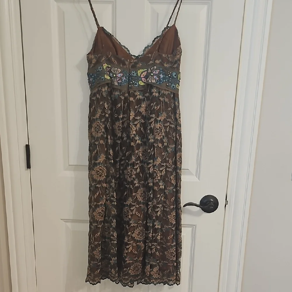Anna Sui Brown and Blue Pleated Sundress - Picture 2 of 8